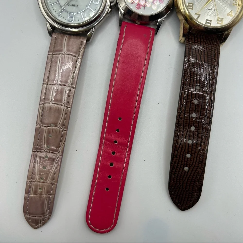 Set of Three Women's Fashion Watches - Pink, Tan & Brown Straps